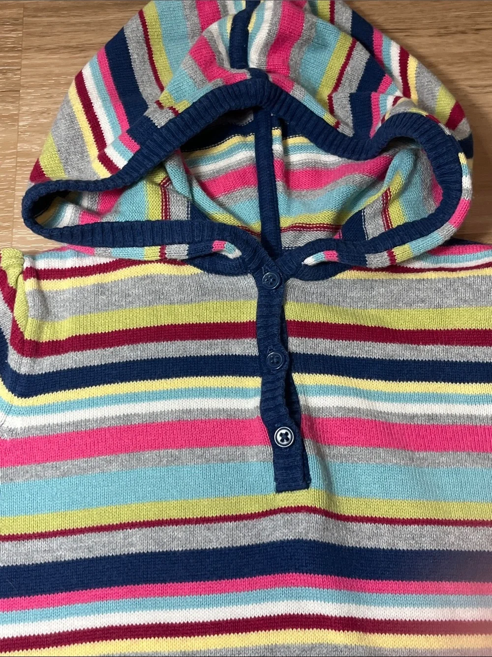 Hanna Andersson 2009 Gray Hooded Knit 100% Cotton Dress Multicolor Stripes 120